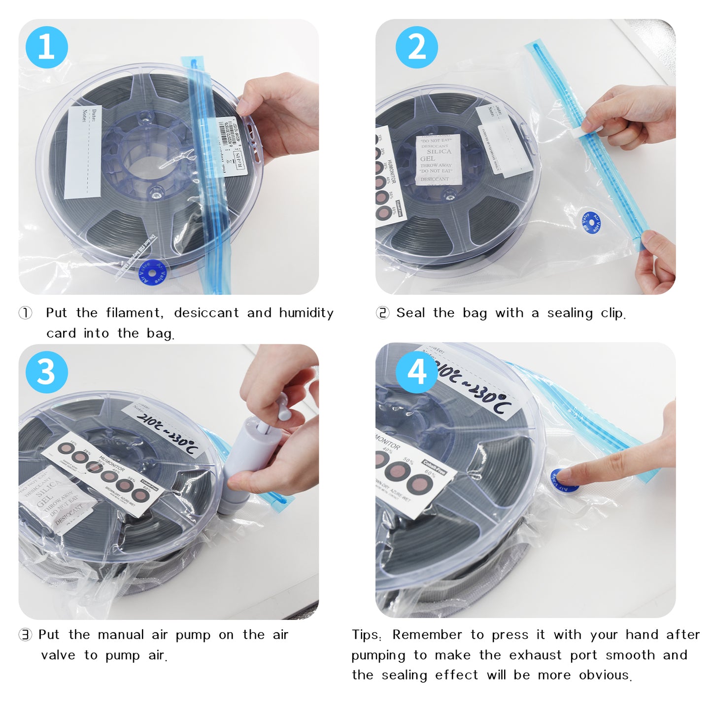 Kit de bolsas almacenamiento al vacío para filamentos para impresora 3D